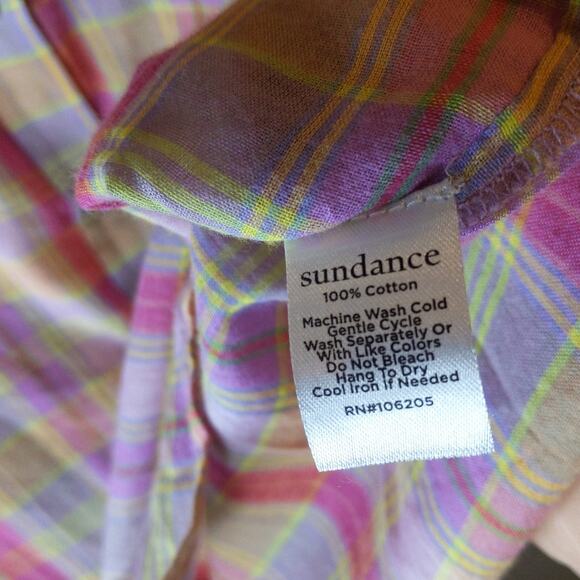 Sundance Purple Pink Plaid Button Shirt Floral Cuffs Cotton Small Preppy Boho - Picture 5 of 7